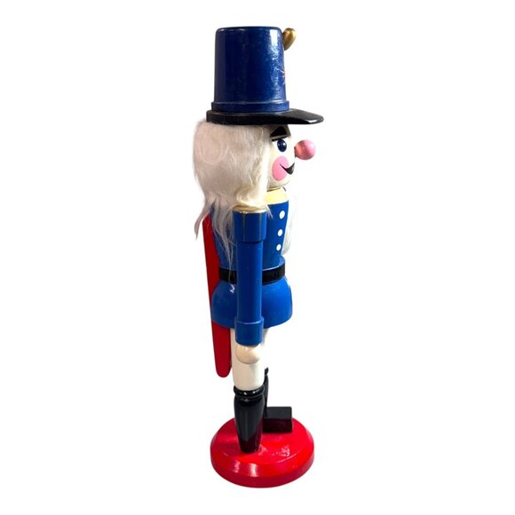 Vintage Wooden Blue Toy Soldier Nutcracker Red Base & Hat Christmas Holiday READ - Picture 6 of 9